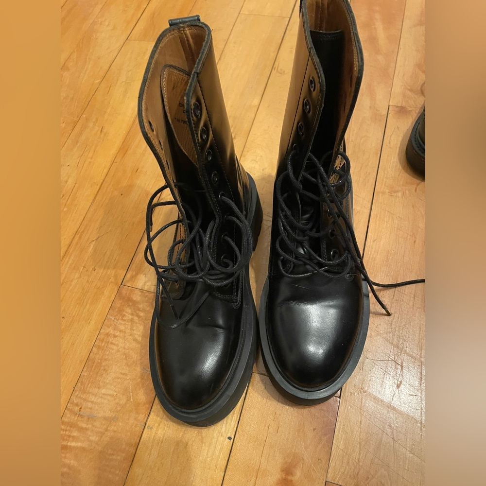 & other stories leather black Lace-Up Combat Boots